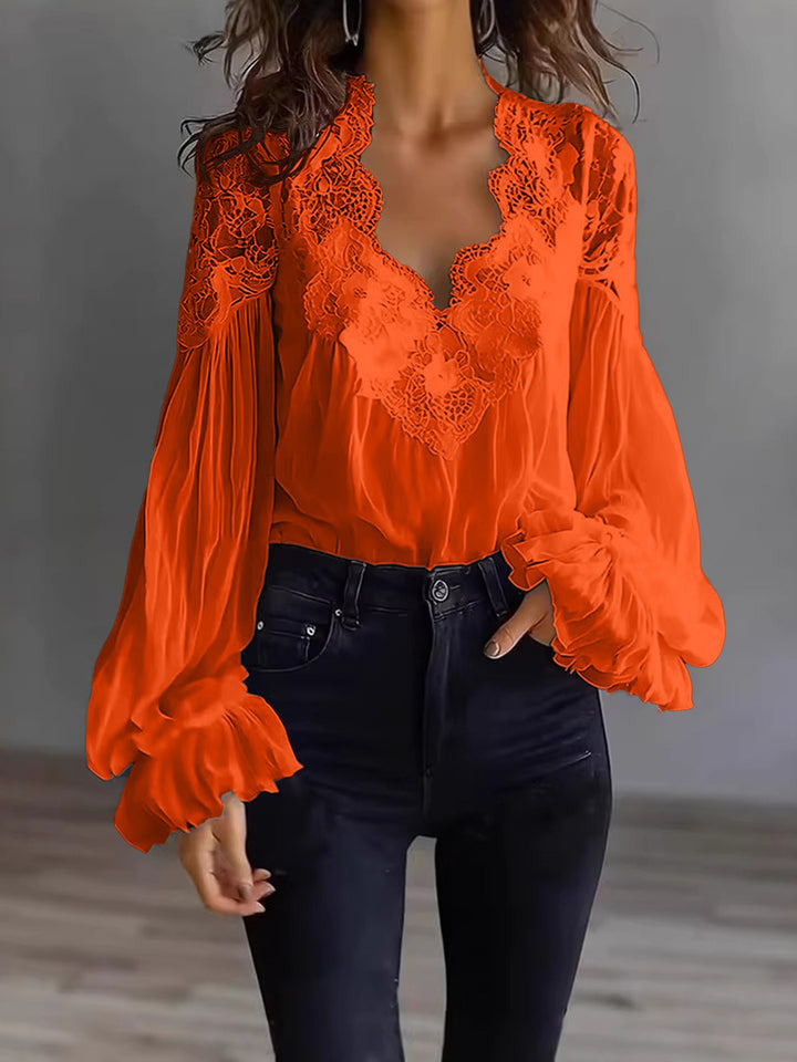 Aosta Lace Puff Blouse - Terracotta