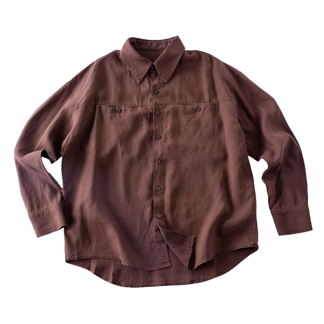 Bruges Relaxed Linen Long Sleeve Shirt - Espresso Brown