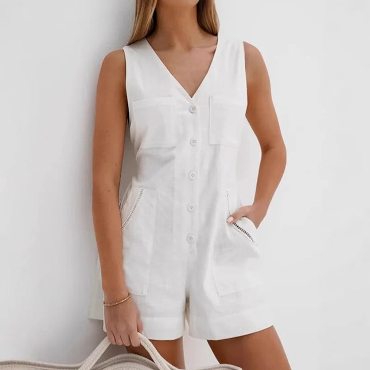Cadiz Cotton V-Neck Romper