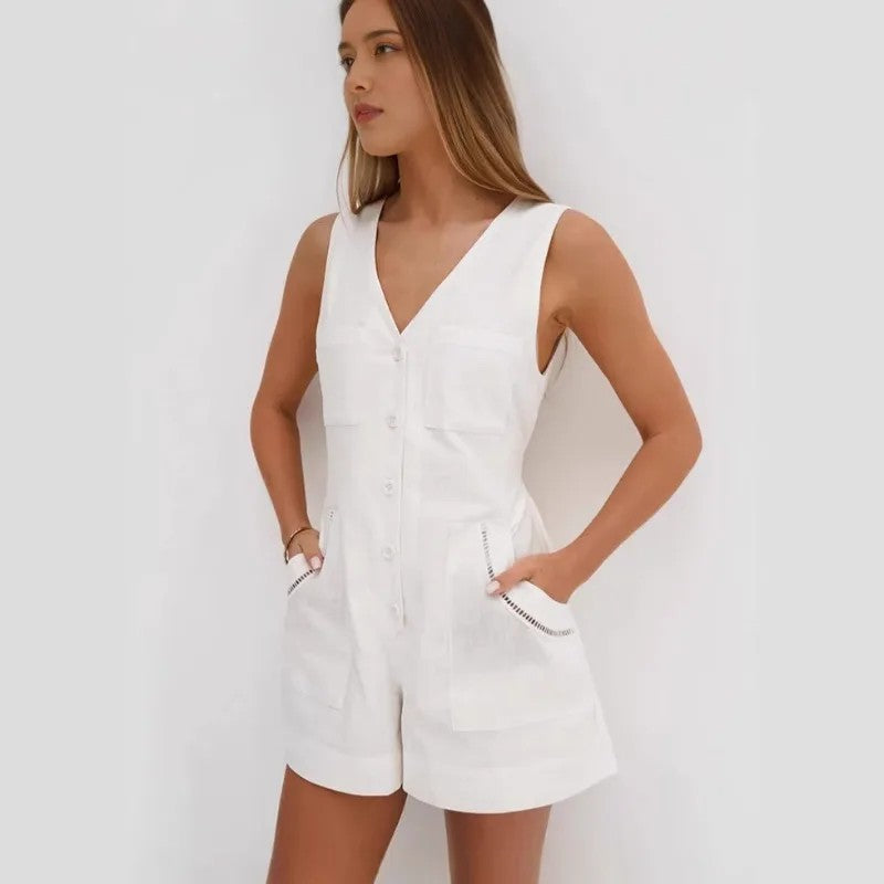 Cadiz Cotton V-Neck Romper
