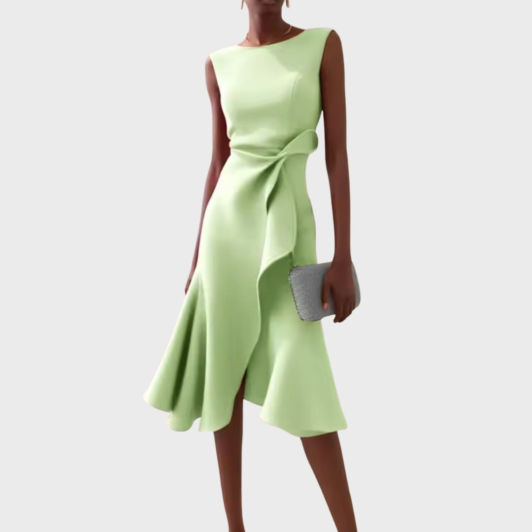 Calabria Draped Asymmetric Midi Dress - Sage