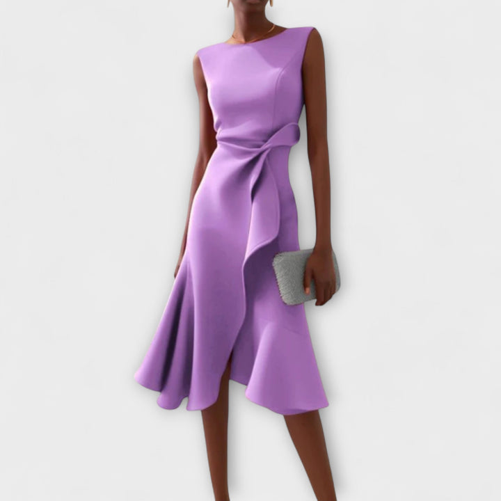Calabria Draped Asymmetric Midi Dress - Amethyst