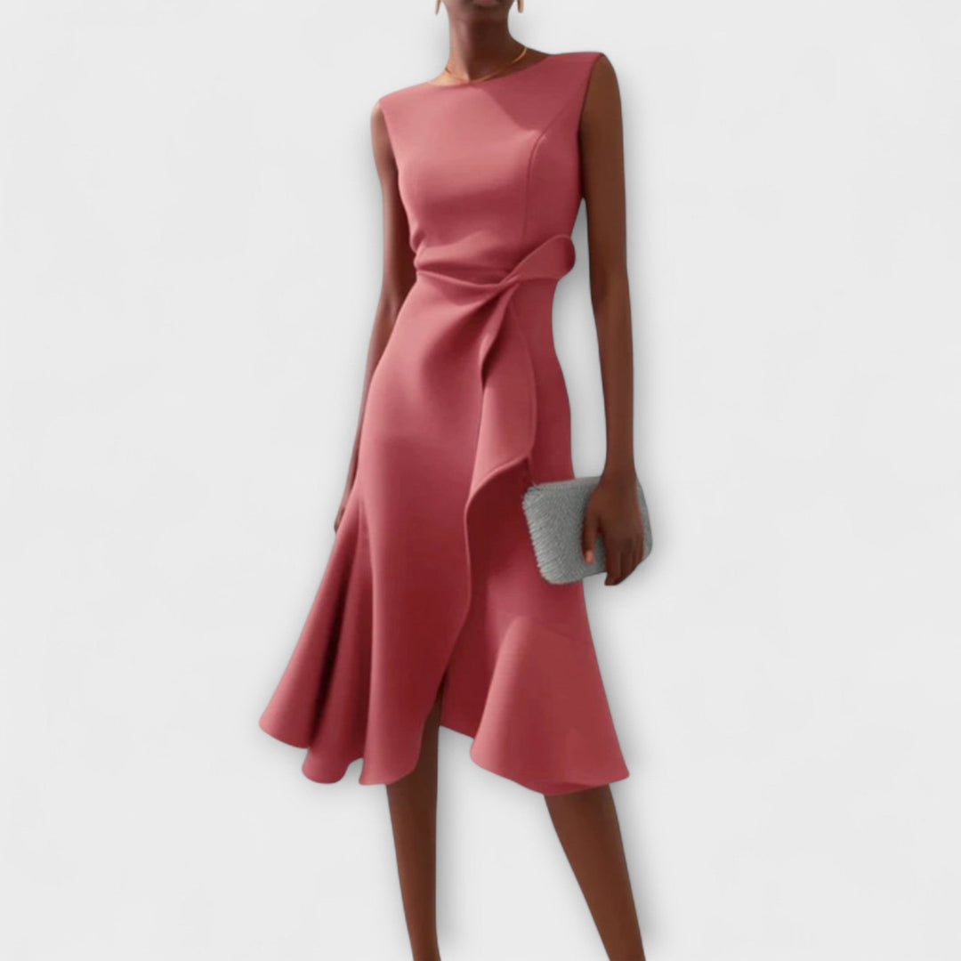 Calabria Draped Asymmetric Midi Dress - Blush