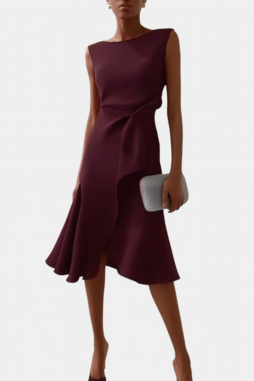 Calabria Draped Asymmetric Midi Dress - Claret