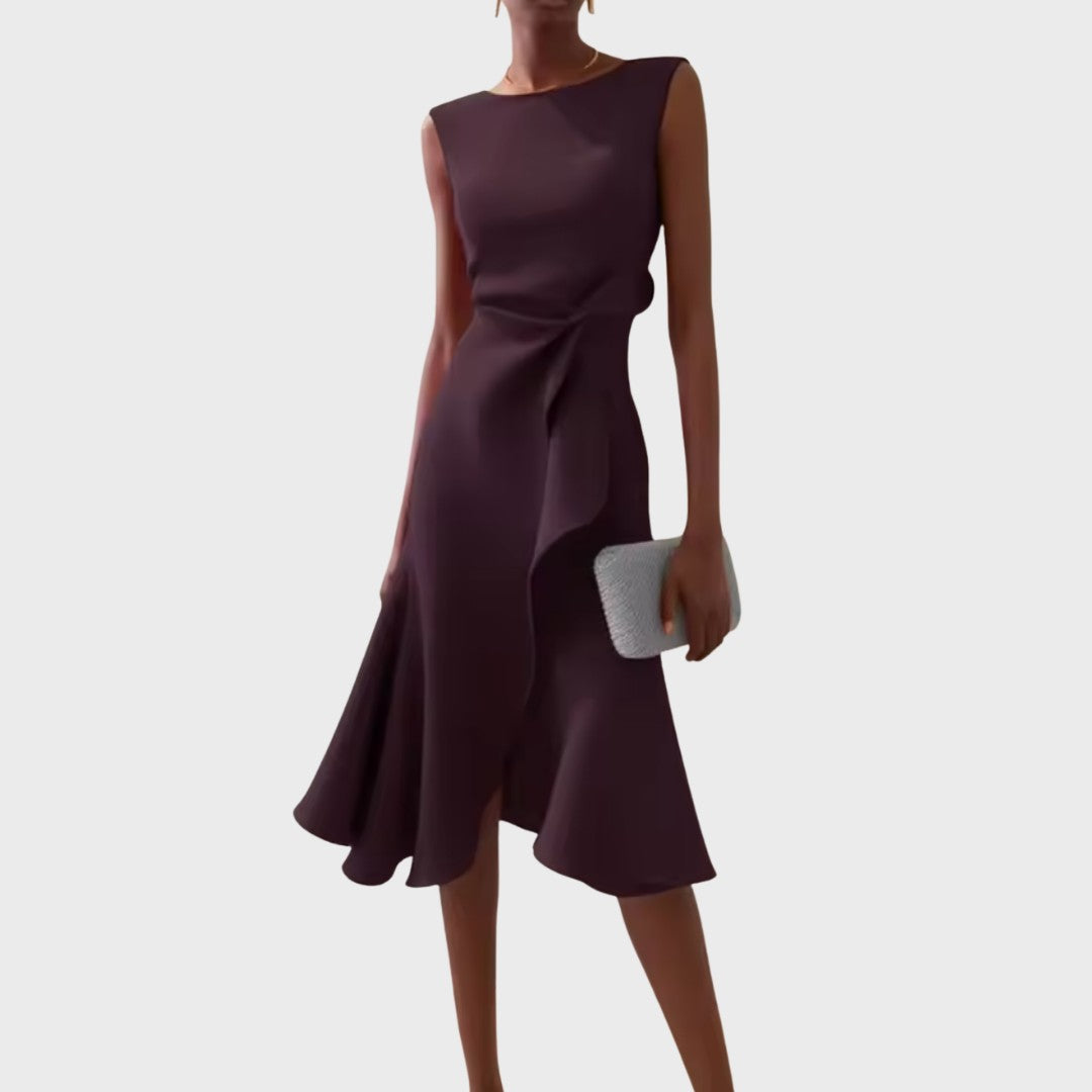 Calabria Draped Asymmetric Midi Dress - Deep Violet