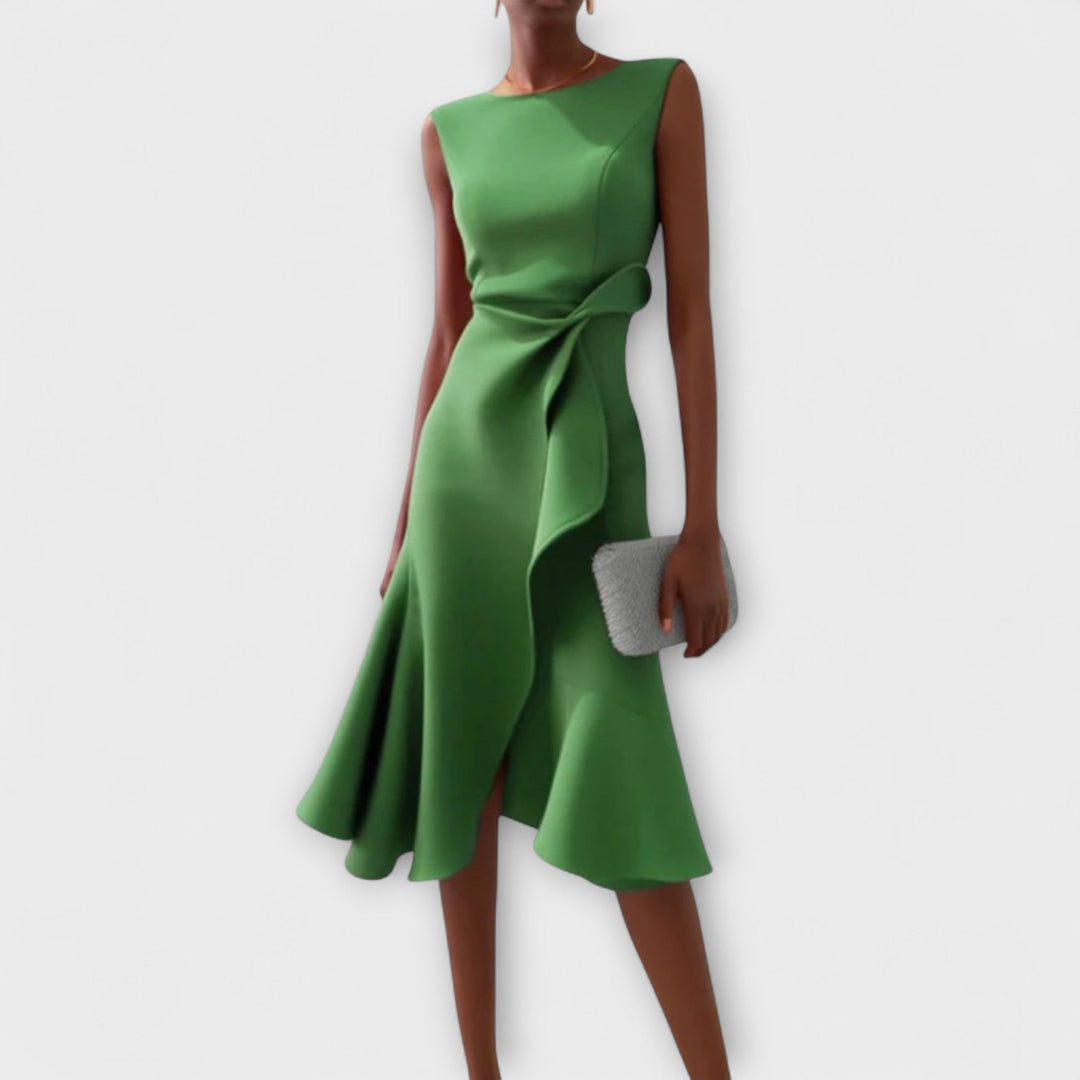 Calabria Draped Asymmetric Midi Dress - Emerald