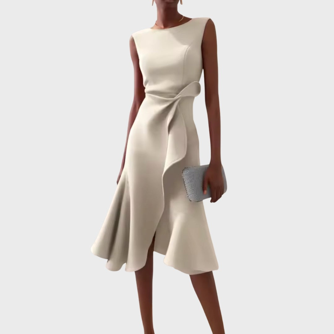 Calabria Draped Asymmetric Midi Dress - Ivory