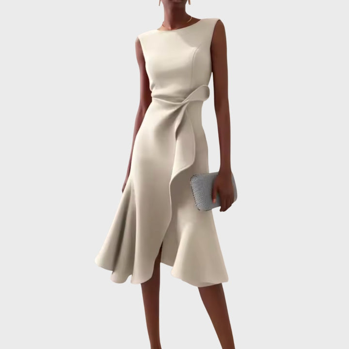 Calabria Draped Asymmetric Midi Dress - Ivory