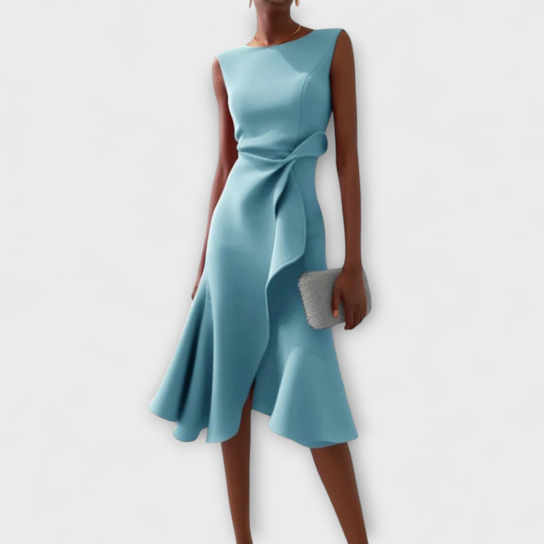 Calabria Draped Asymmetric Midi Dress - Sky