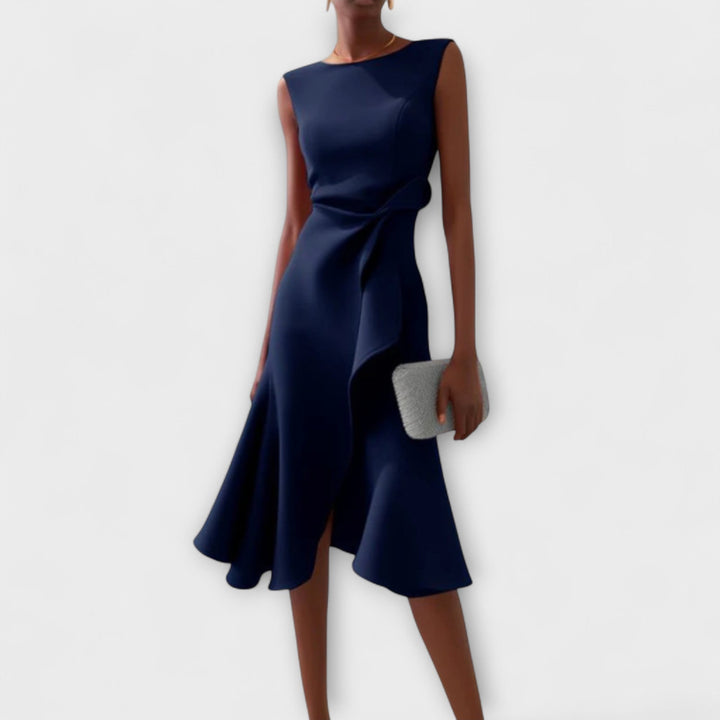 Calabria Draped Asymmetric Midi Dress - Midnight