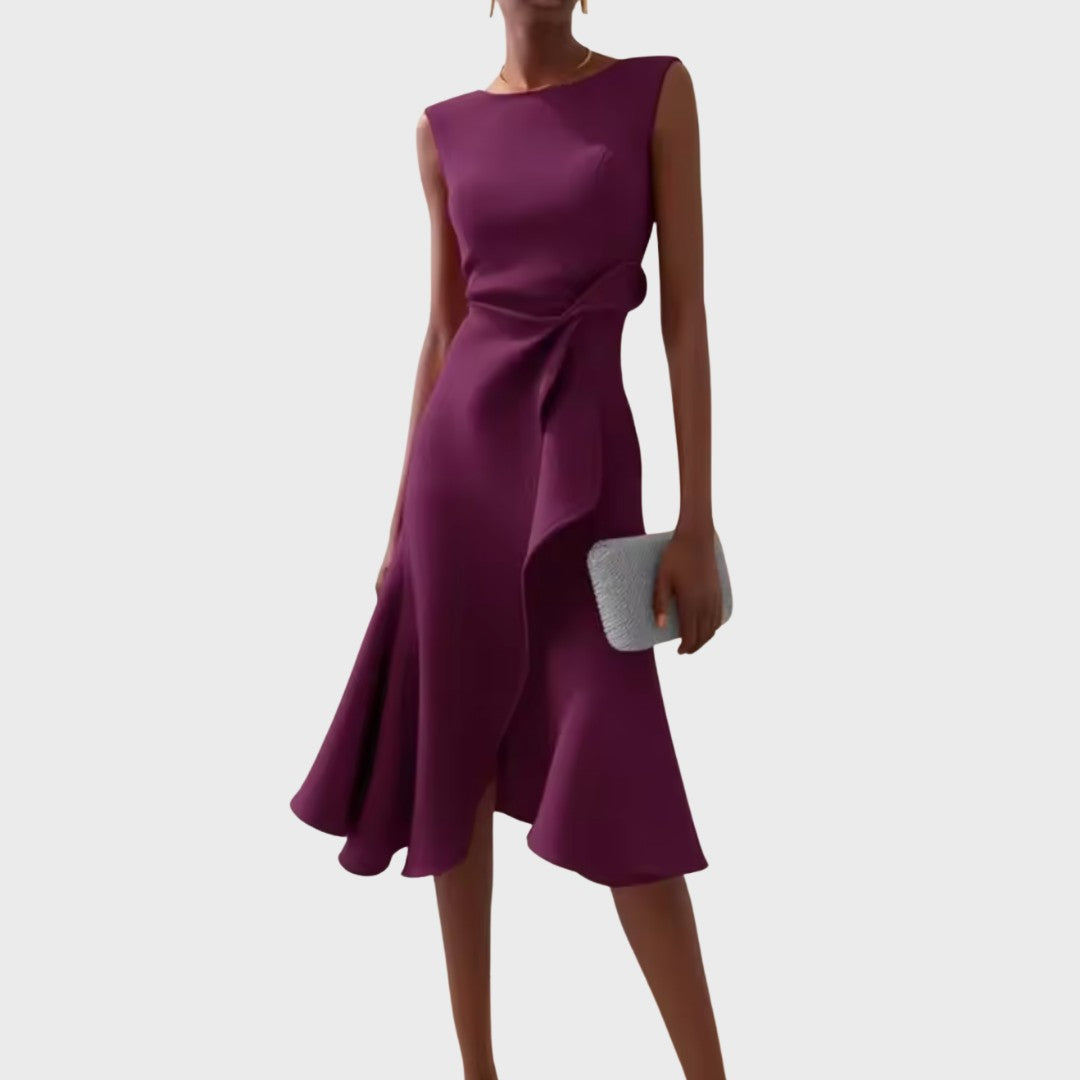 Calabria Draped Asymmetric Midi Dress - Plum