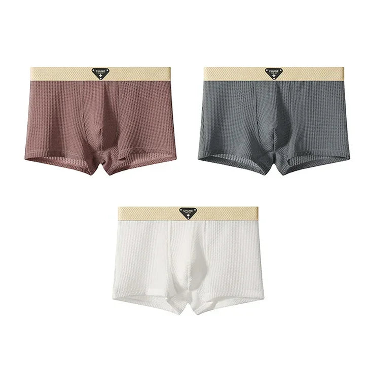 Rovelli men's boxer briefs set in brown, gray, and white with beige waistbands