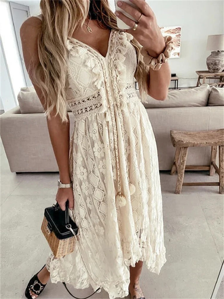 Kotor Lace Long Dress - Pale Ecru