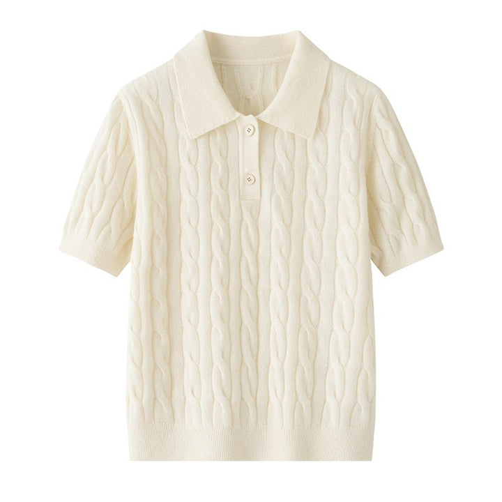Lucerne 100% Cashmere Cable Knit Polo - Cream