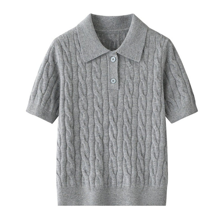 Lucerne 100% Cashmere Cable Knit Polo - Heather Grey
