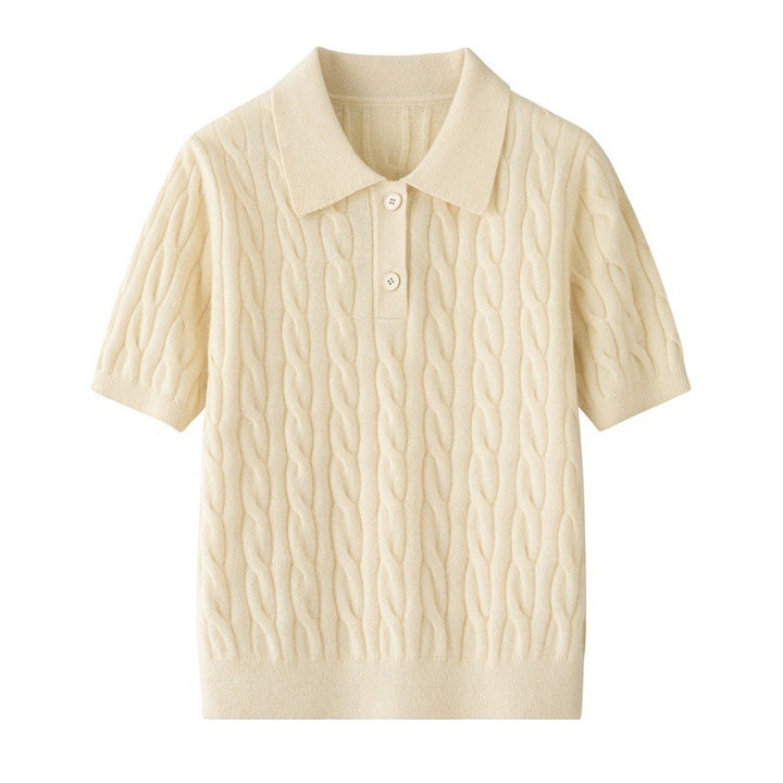 Lucerne 100% Cashmere Cable Knit Polo - Oatmeal