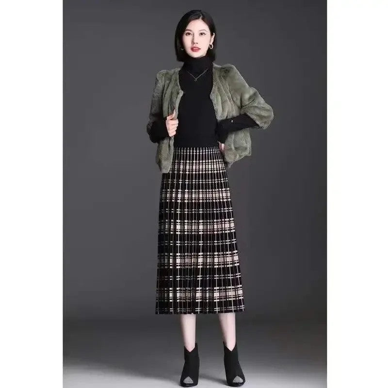 Lugano Plaid Wool Midi Skirt