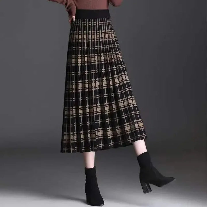Lugano Plaid Wool Midi Skirt - Nocturne Espresso Plaid