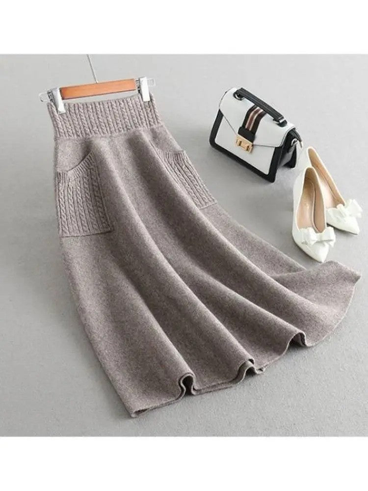Marseille 100% Wool Knit Midi Skirt - Warm Camel