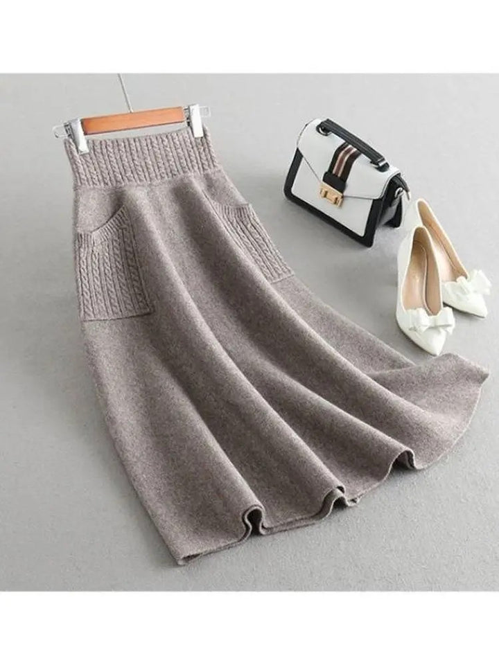 Marseille 100% Wool Knit Midi Skirt - Warm Camel