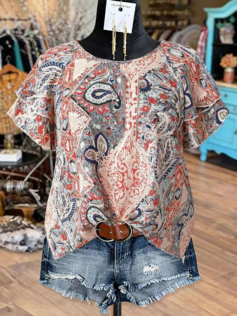 Marbella Paisley Ruffle Top