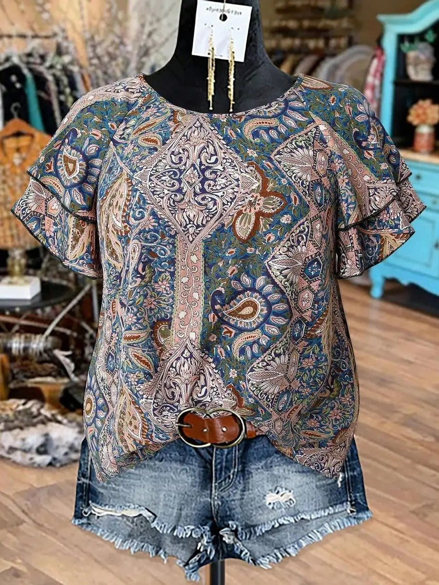 Marbella Paisley Ruffle Top