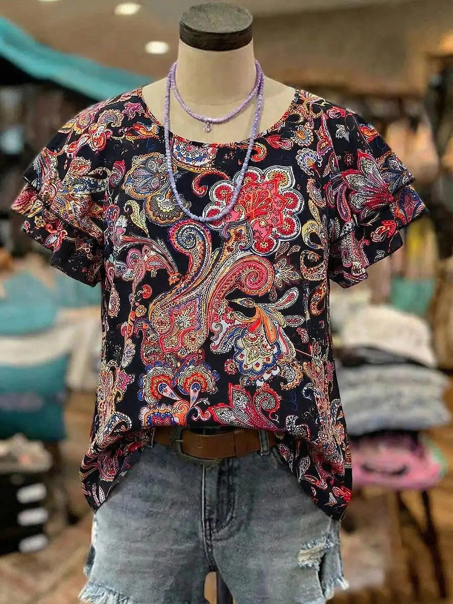 Marbella Paisley Ruffle Top