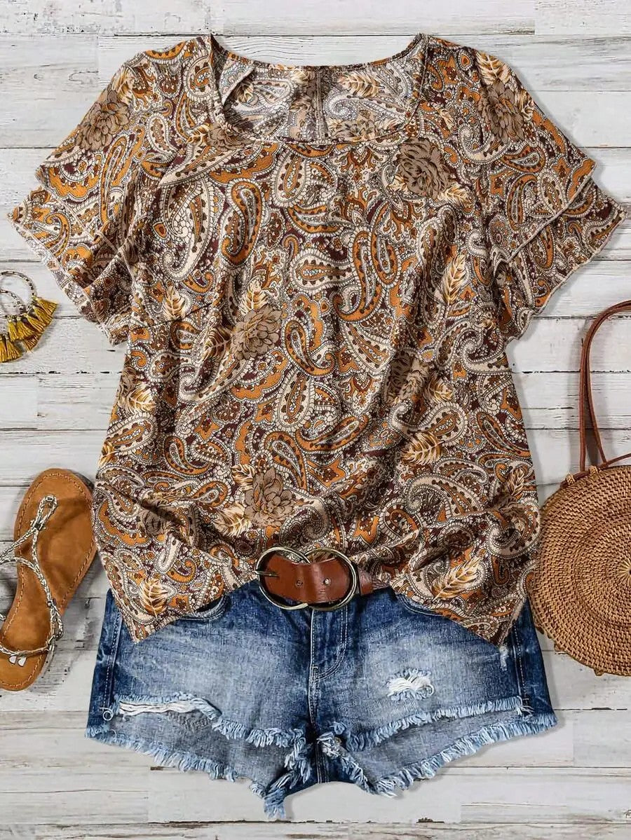 Marbella Paisley Ruffle Top