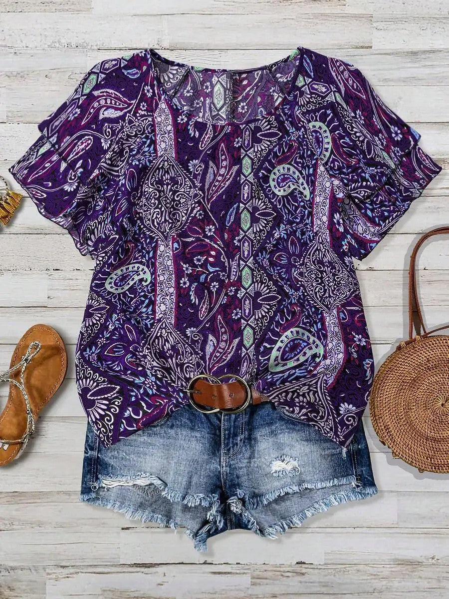 Marbella Paisley Ruffle Top