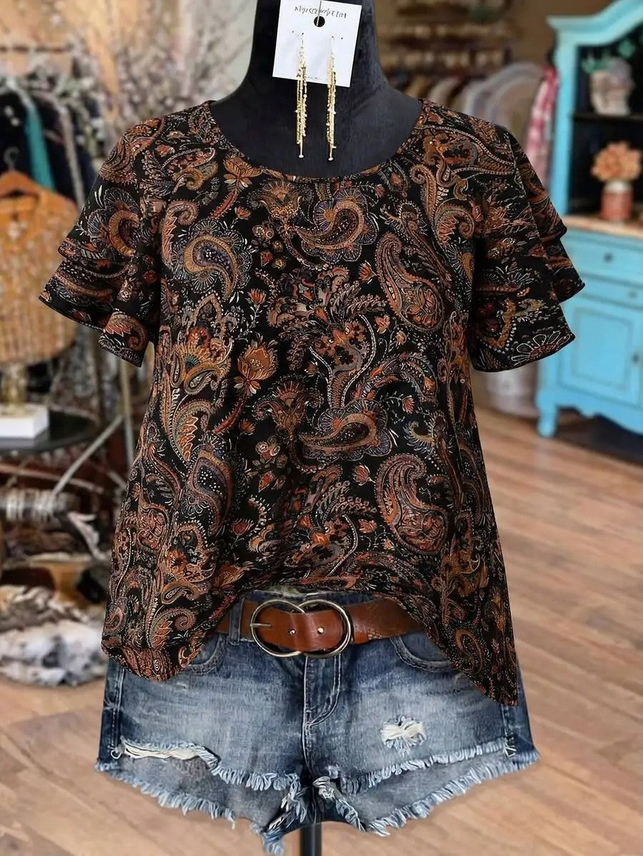 Marbella Paisley Ruffle Top