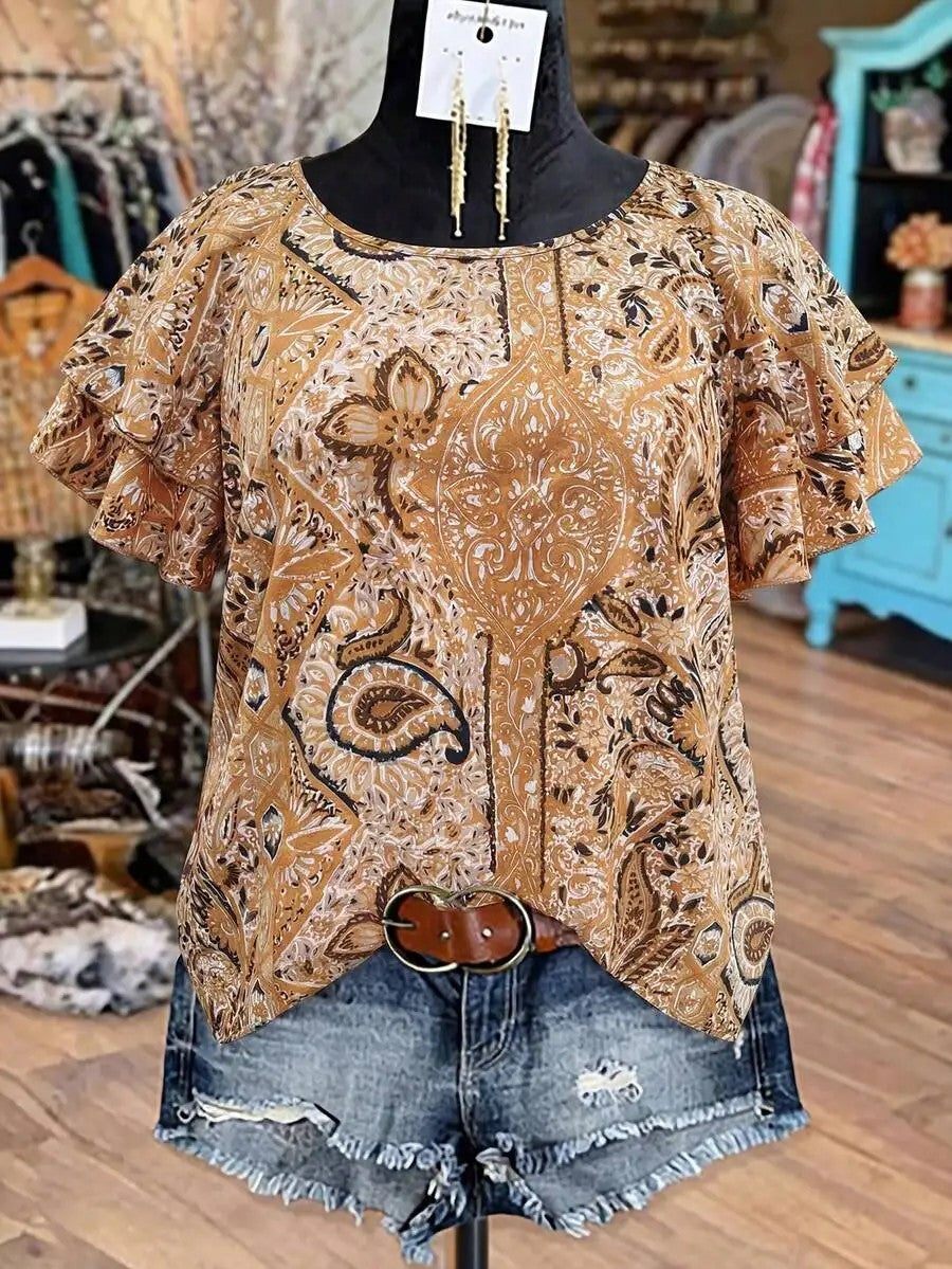 Marbella Paisley Ruffle Top