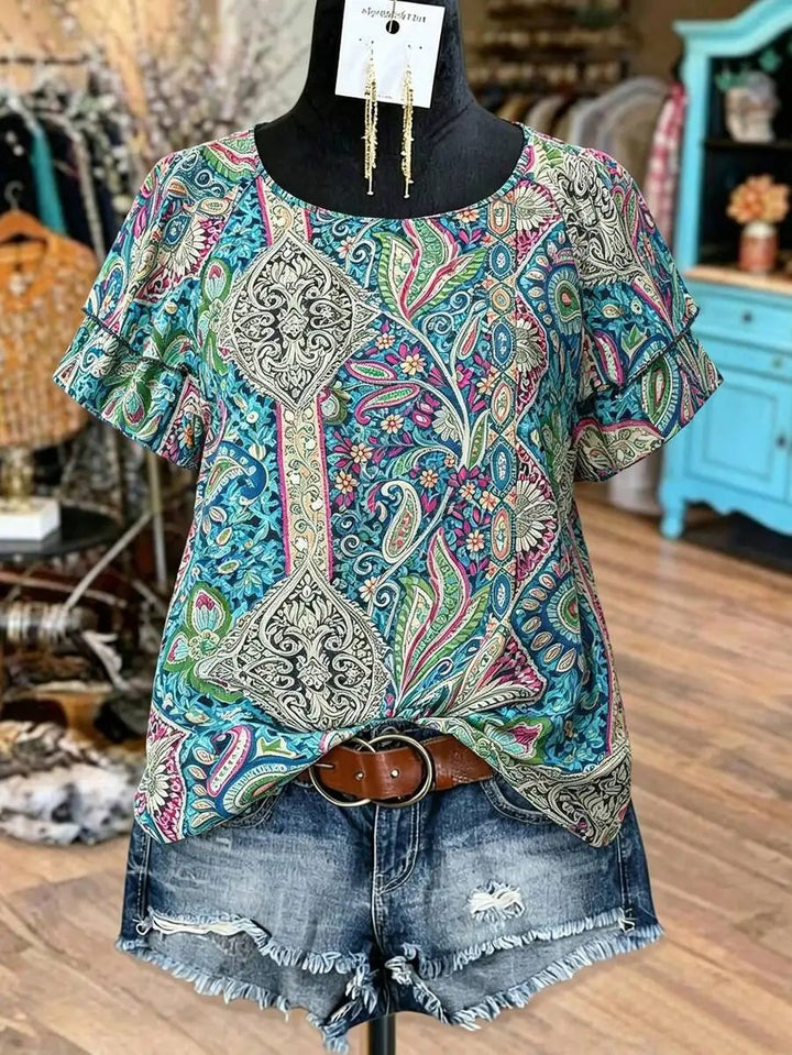 Marbella Paisley Ruffle Top - Azure