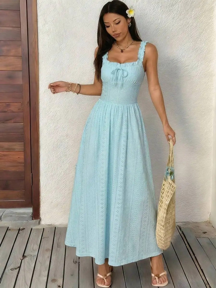 Menton Eyelet Ruffled Maxi Dress - Sky Blue
