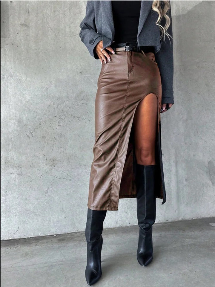 Merapel High Slit Midi Skirt - Espresso