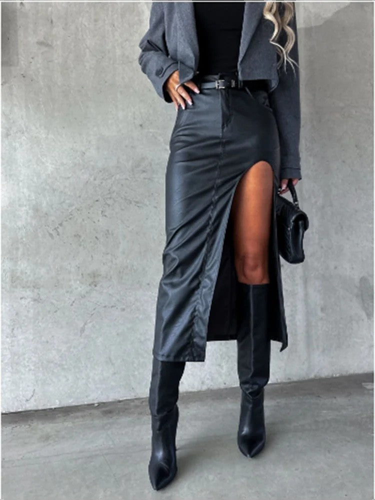 Merapel High Slit Midi Skirt - Onyx