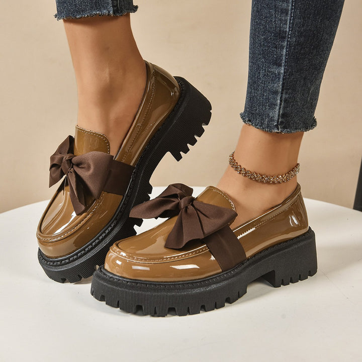 Modena Bow Platform Loafers - Cognac Brown