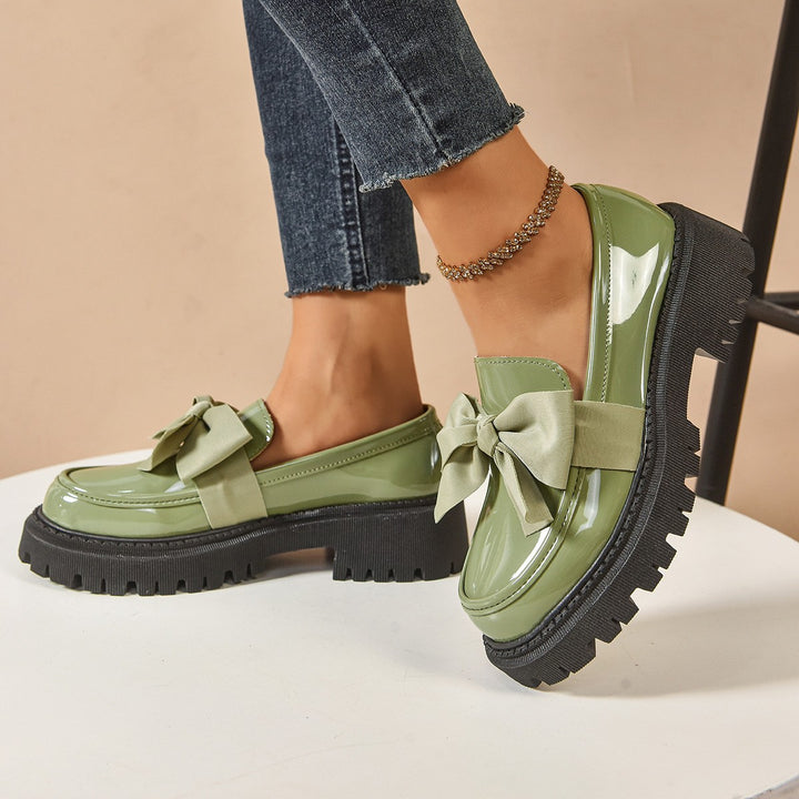 Modena Bow Platform Loafers - Forest Green