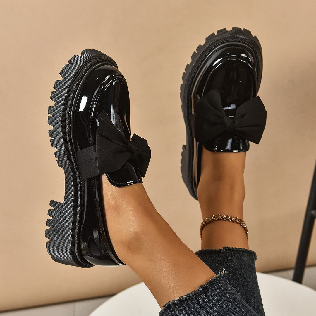 Modena Bow Platform Loafers - Gloss Black