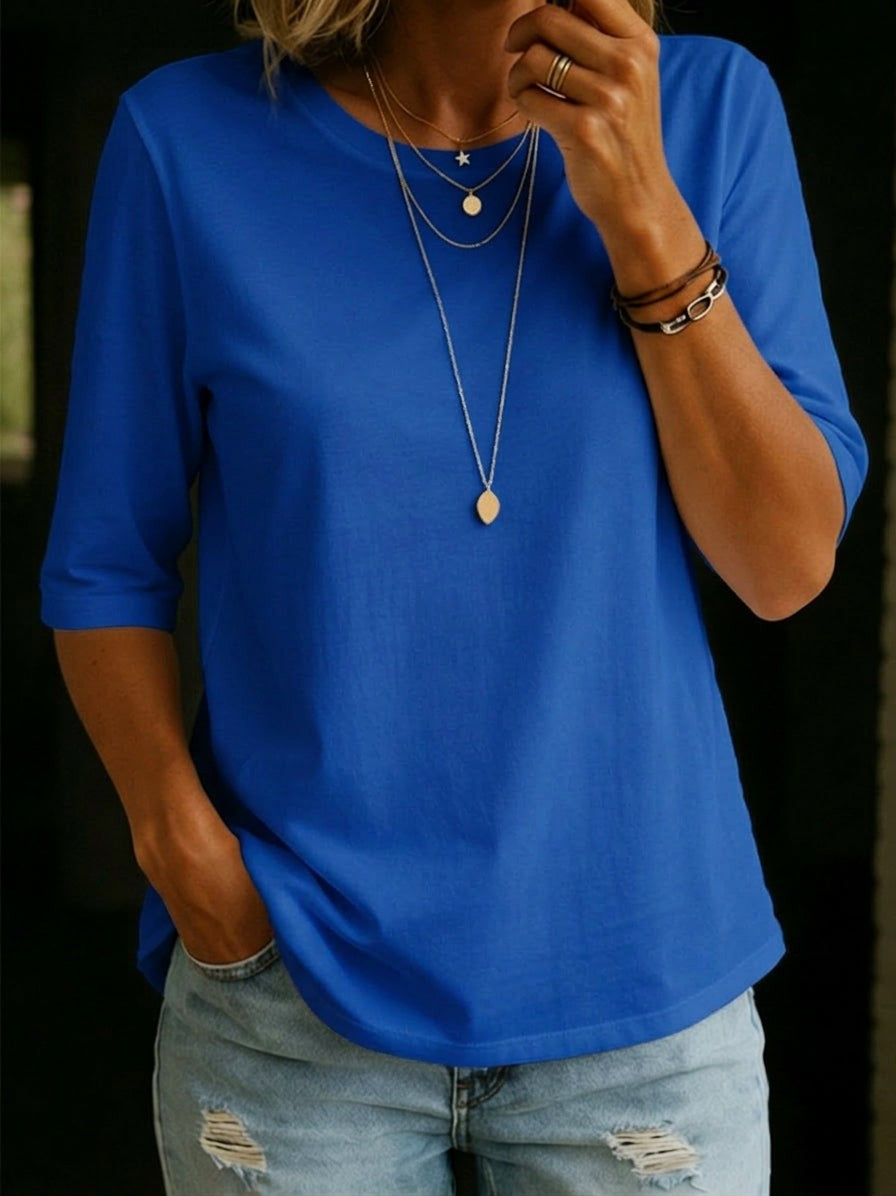 Nola Linen Crewneck T-Shirt - Azure Blue