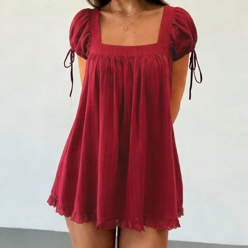 Parma Cotton Blend Mini Dress - Cherry
