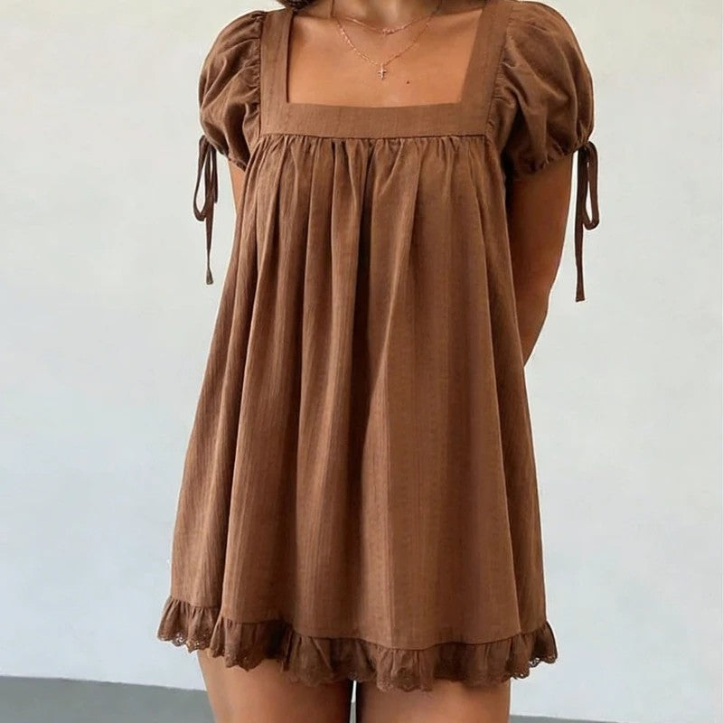 Parma Cotton Blend Mini Dress - Espresso