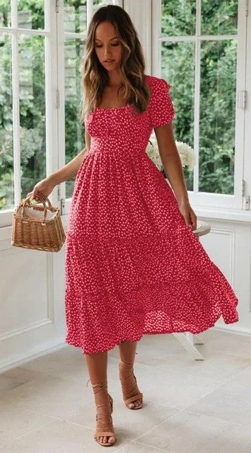 Perugia Floral Midi Dress - Crimson