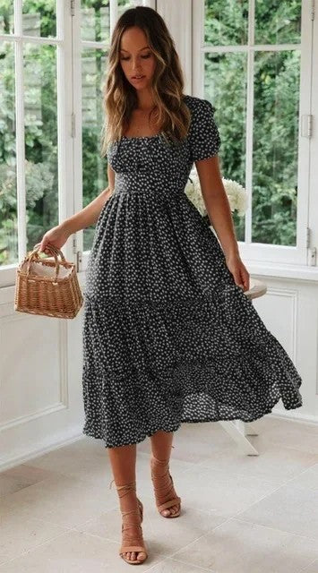 Perugia Floral Midi Dress - Raven Black