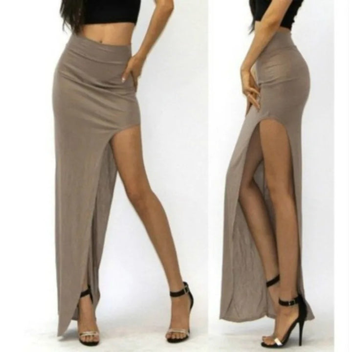 Pisa High Slit Maxi Skirt - Khaki