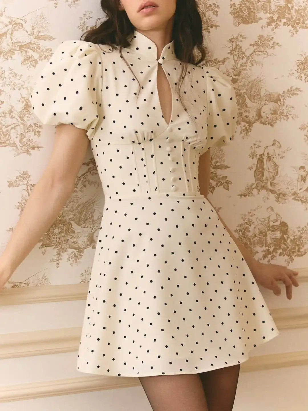 Pisa Polka Dot Mini Dress - Sandstone Beige