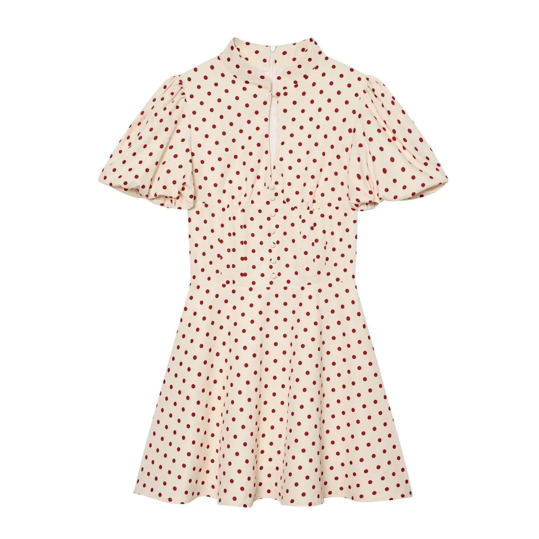 Pisa Polka Dot Mini Dress - Vanilla Cream