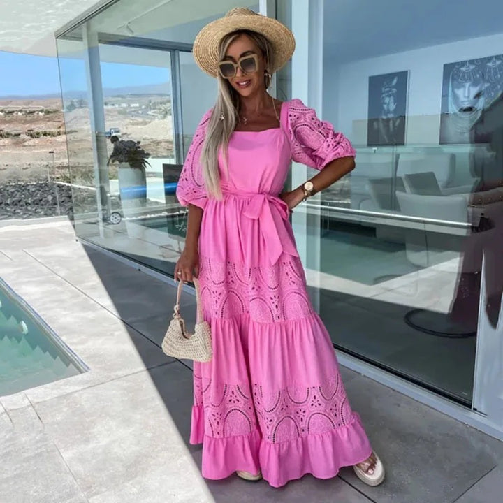 Portofino Lace Jacquard Maxi Dress - Blush Pink
