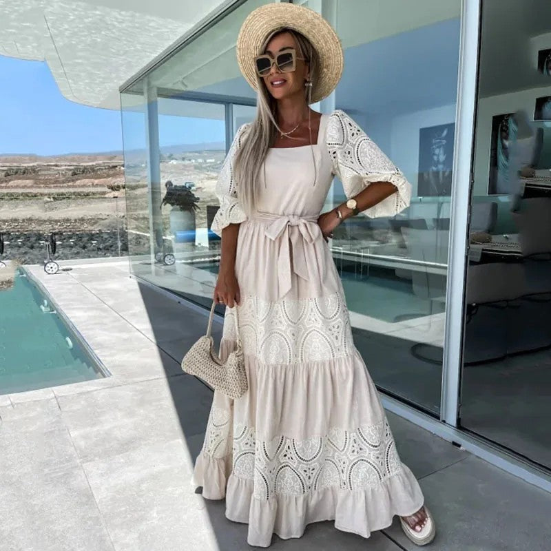 Portofino Lace Jacquard Maxi Dress - Champagne