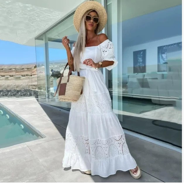 Portofino Lace Jacquard Maxi Dress - Pearl