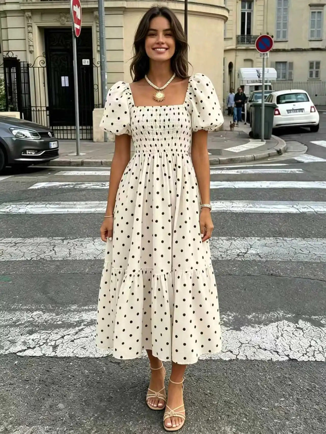 Rochelle Polka Dot Midi Dress - Ivory